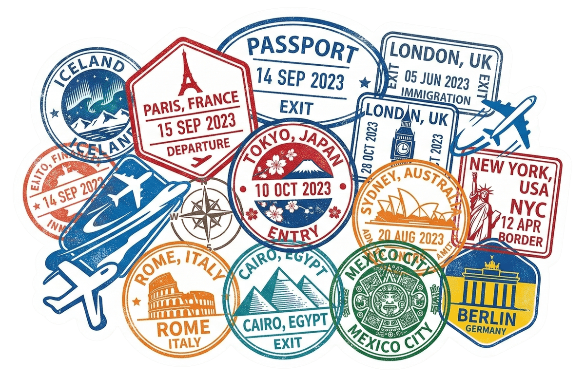 Vintage Passport Stamps Travel Sticker